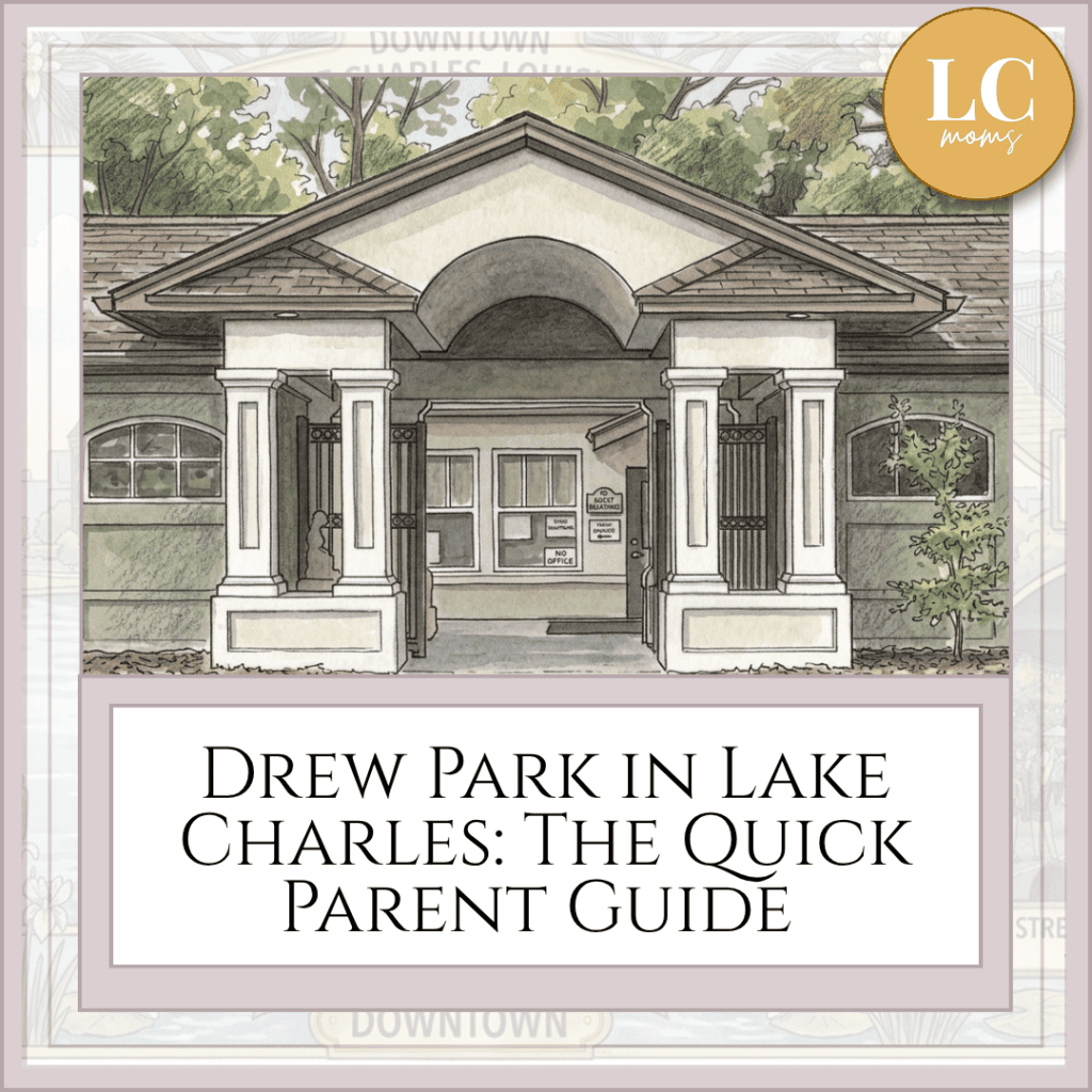 AI-filtered sketch of Drew Park building with title text.